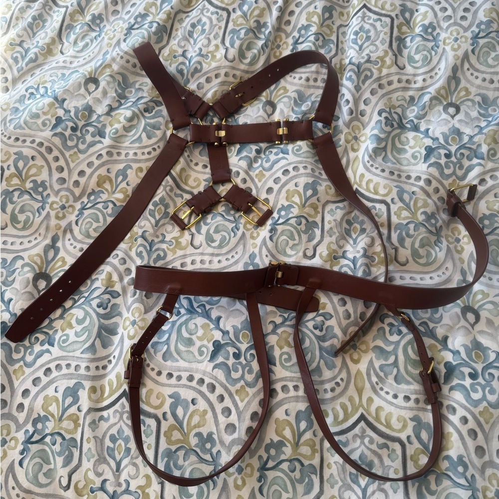 Charli Brown Leather Harness set with Gold Buckles